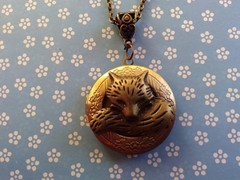 Antique Bronze Lovely Fox Locket Necklace Nature Inspired Woodland Animals