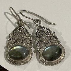 Vintage Earrings, Polished Labradorite in Silver, Earrings by Himalayan Gems
