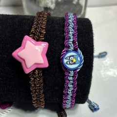 PULSERA AJUSTABLE PARA NIÑAS BRAIDED CON CHARM DE ESTRELLA Y CARTOON EN CUENTAS