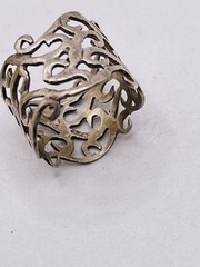 Vintage Sterling Silver 925 Ring Wide Filigree Scroll Boho Band Mexico Size 8.5