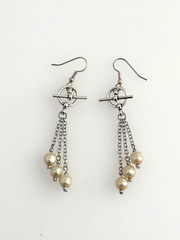 Handmade ~ Silver ~ 7mm Pearls 3 1/4″ Dangle Toggle Earrings