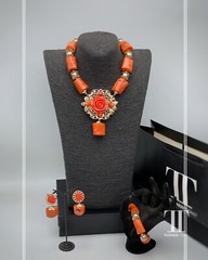 Nigerian Choker Jewelry Set, Bridal Beads Set , African Coral Beads Necklace