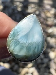 Larimar Ring .925 Sterling Silver Pear Shape Tear Drop Handmade 7g Size 7.25