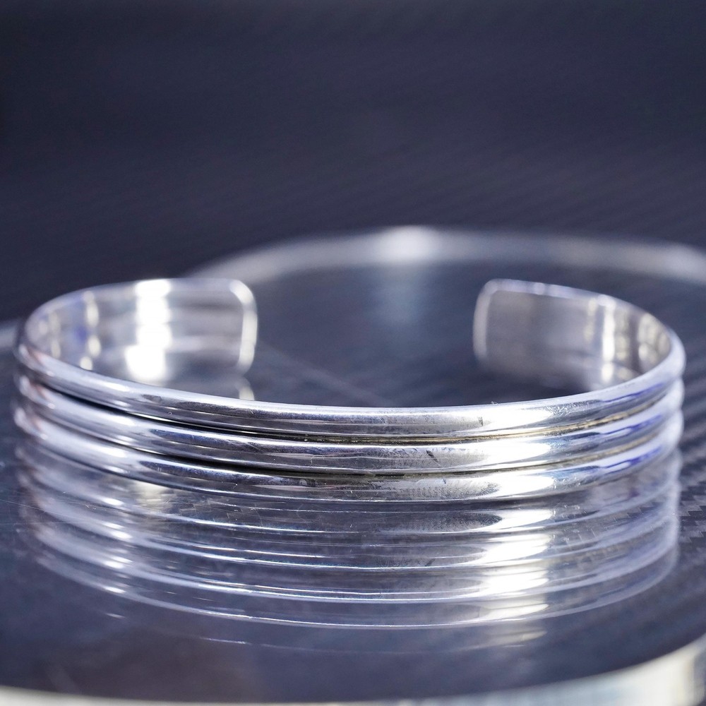 6.5” vintage southwestern Sterling ribbed stackable Cuff Bracelet