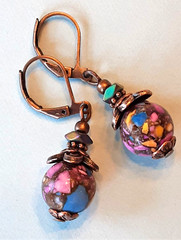 colorful MOSAIC HOWLITE Rainbow HEMATITE earring COPPER Leverback artisan XX