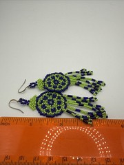 Bright Green & Blue Dream Catcher Seed Bead Dangle Earrings 3.5”