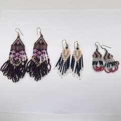 Vintage Beaded Dangle Earrings Lot Boho Fringe Seed Beads Statement Jewelry Set