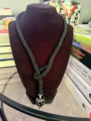 handmade beaded lariat Necklace with a knotted design
