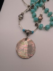 Artisan Two Strand Necklace Sterling Clasp MOP Shell Freshwater Pearl Glass Bead
