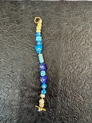 Handmade Lampwork Glass Evil Eye Bracelet Blue Artisan Beaded Toggle 7″