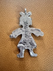 Marcie Pewter Pendant Charm Jewelry Doll Flat Girl Heart Bow 2 1/4” Ornament VTG
