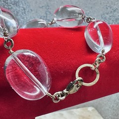 Women Bracelet Clear Glass Bead Gold Tone Wire Connection 7.0 By NCB Jewelry