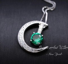 Crescent Moon Emerald Necklace – Sterling Silver One Necklace Two wear – Green
