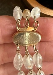 Vintage Triple Strand Frosted Glass Bead Bracelet Gold Tone Textured Oval Links