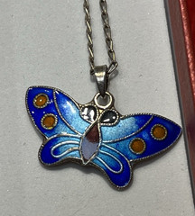 Vintage Sterling Silver 925 Enamel Multicolor Butterfly 1″ Wide & 16″Link Chain