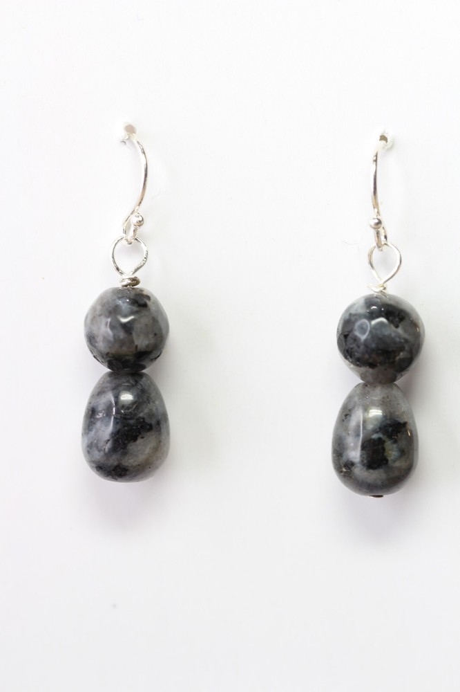 Larvikite Black Labradorite 8mm Ball Gemstone .925 Sterling Silver Earrings