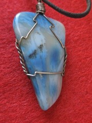 Blue Agate Stone Wire Wrapped Pendant Necklace Adjustable Black Cord