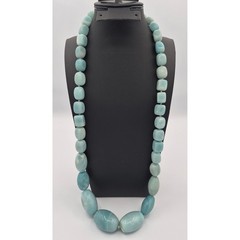 Larimar Beaded Necklace 925 Blue Sterling Silver Chunky Graduated Statement Boho