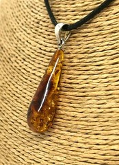 AMBER PENDANT Glossy Natural BALTIC AMBER Stone Unique Gift Silver 925 2g 15076