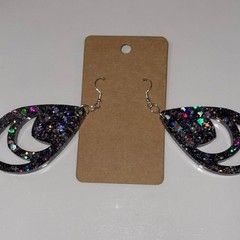 Handmade epoxy resin dangle earrings – very dark purple glitter w/ silver flecks