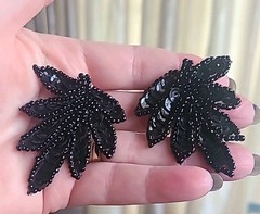 Black Seed Bead & Sequin Artisan Made Vintage Lightweight Earrings Pierced