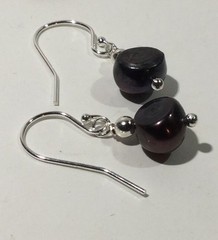Artisan Purple-Black CULTURED PEARL .925 Sterling Silver Drop Hook Earrings 1.6g