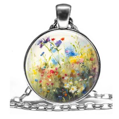 Field of Wild Flowers Gardening Lovers Gift Pendant Necklace Handcrafted Jewelry
