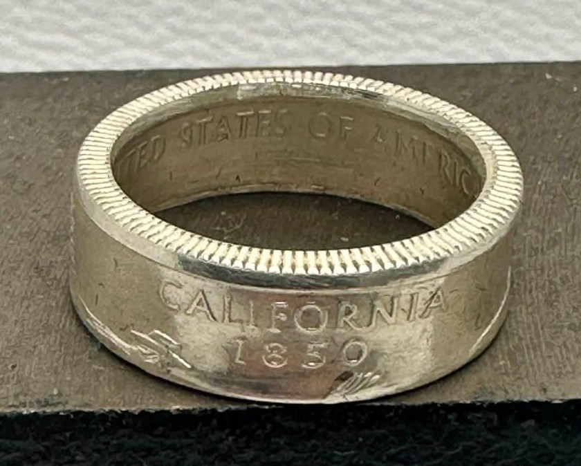 California 90% Silver US State Quarter Coin Ring – Sizes 5-11