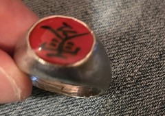 Red And Silver-toned Metal Alloy Kanji Ring «Zero» Men’s Size 10/10.5 Naruto?