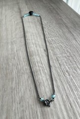 Handmade 16.5” Black Oxidized Sterling Silver Blue Apatite Black Spinel Necklace