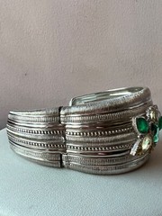 JUDITH RIPKA WIDE CUFF BRACELET STERLING &18K GREEN QUARTZ CANARY CZ CHALCEDONY