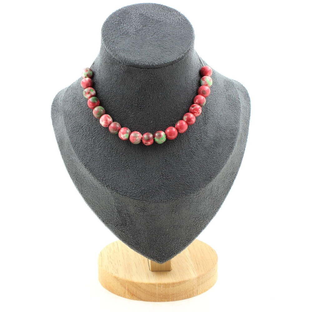Necklace 20 Jasper Green Red Beads 8 Mm. Stainless Steel Chain Necklace Women