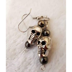 Silver Skull Earrings, Silver skulls and hematite dangle earrings