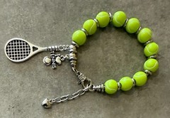 NEW Handcrafted TENNIS BALL Tennis Racket SPORT Bead Silver Tone Bracelet