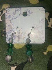 New handmade gorgeous green and gray glass 925 French hook earrings