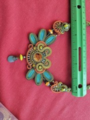Dori Csengeri Signed Artisan Necklace Turquoise Yellow Orange Leather Statement
