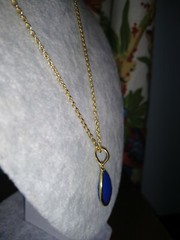 Blue Chalcedony Face Pear Pendant Necklace (18″ ) in Goldtone 10.00 ctw
