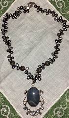 Lovely Handmade Denim Lapis, Cultured Pearls, Crystal & Sterling Silver Necklace