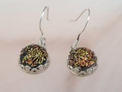 Dainty Dangling Brown Dichroic Earrings, Silver & Glass Jewelry, Gift for Her