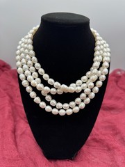Endless Silk Strand Genuine Freshwater Pearl Long Necklace 35”