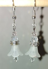 White Trumpet Flower Briolette Faceted Silver Plated Earrings