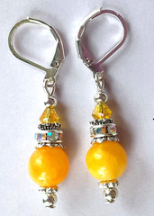 yellow JADE & Crystal Ring DROP earring SP LEVERBACK handcrafted XX
