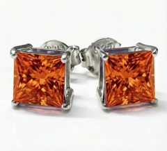 Certified 4 Ct Flame Orange Diamond Solitaire Studs, Princess Cut,Gift For Love.