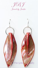 Shell Leaf Dyed Pink .925 Sterling Silver Trendy Earrings 2 1/2 inch