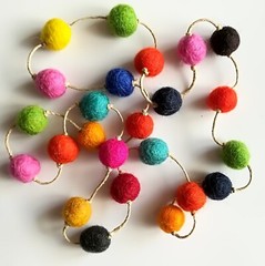 Pom Pom Multicoloured Felted Ball Necklace, Boho Merino Colored Necklace