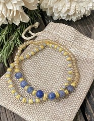 2 Piece Dainty Blue & Gold Beaded Bracelet Set, Stretch Bracelets