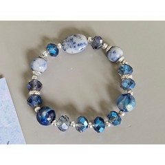 Genuine Sodalite Glass Crystal Stretch Bracelet Earring Set New w/ Gift Bag Card