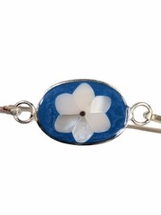 Alpaca Mexico Blue With White Inlay MOP Flower Silver Bangle Bracelet