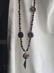 Vintage Artisan Brown Goldstone Beaded Necklace And Earrings Set