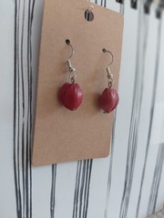 Red Organic Seed Bead Handmade Dangle Earrings Boho Style